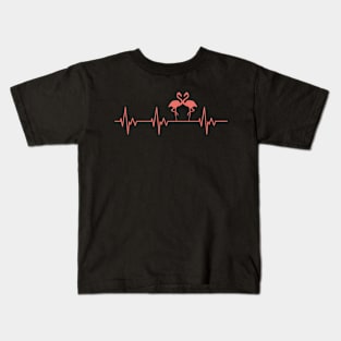 Romantic Flamingos Heartbeat Pattern Kids T-Shirt